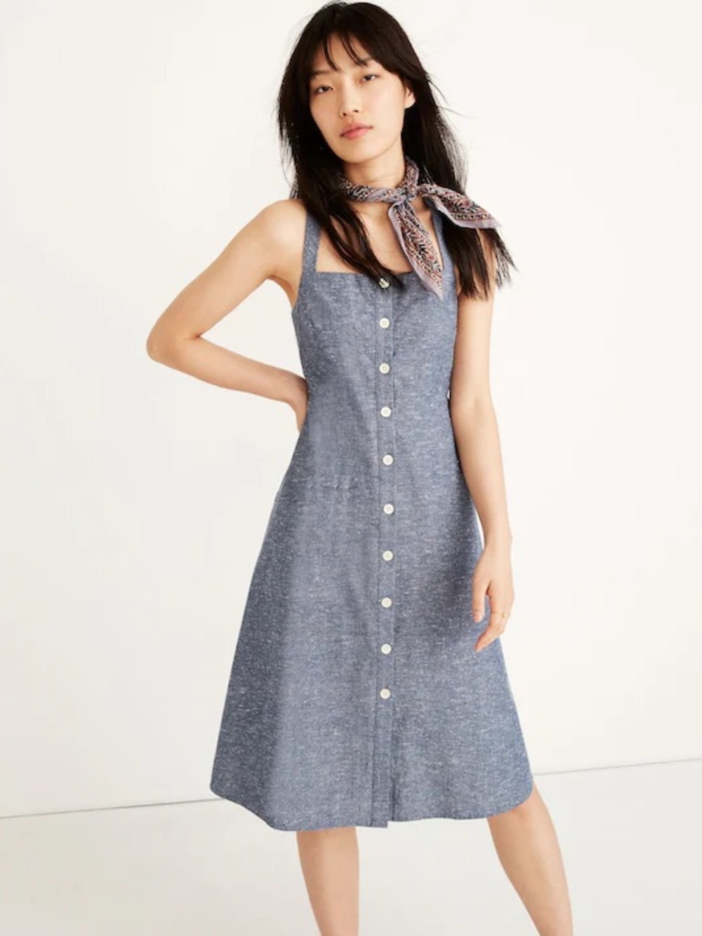 Madewell Chambray Tank Button Front Midi Dress